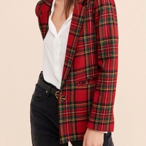 Red Plaid Biagio Blazer SIZE 12 Vintage 100% Wool